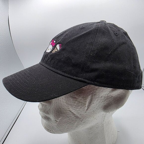 Hello Kitty Cafe Adjustable Womens Black Hat Cap Ice Cream Graphics Embroidered - Picture 2 of 9